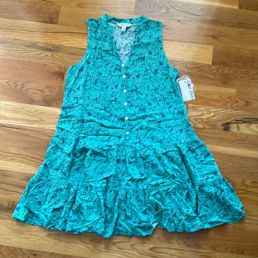 NINE WEST Petite Button Front Ruffle Hem Dress Size S Petite